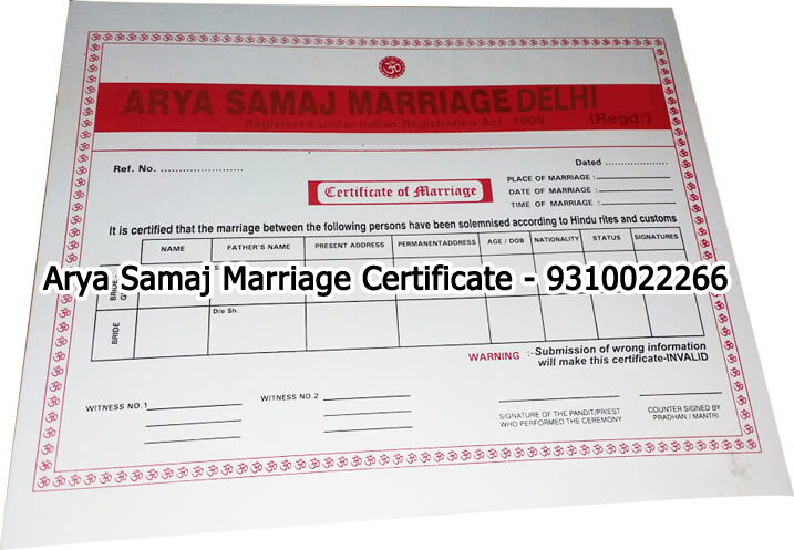 arya samaj marriage certificate delhi